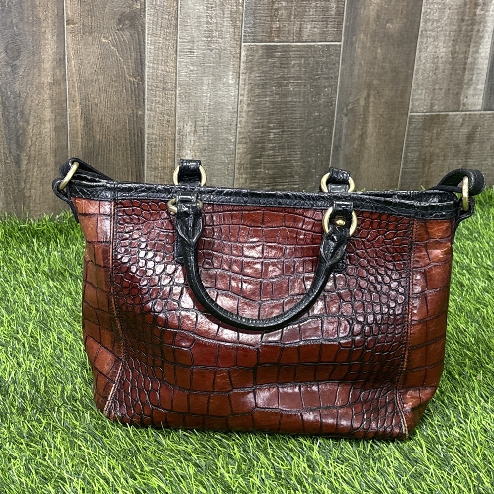 Brahmin Pecan Melbourne Leather Satchel Brown Black Croc Embossed Crossbody - Picture 3 of 12